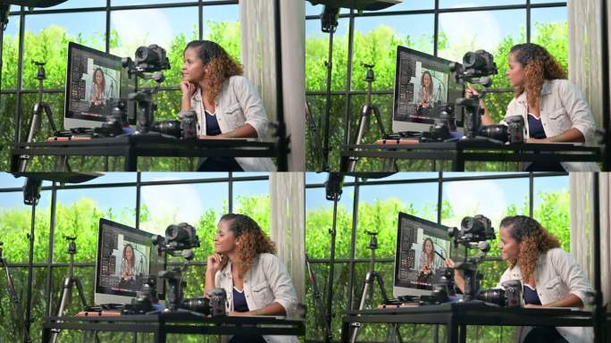 常驻工作时间黑人女性设计师网红视频剪辑特