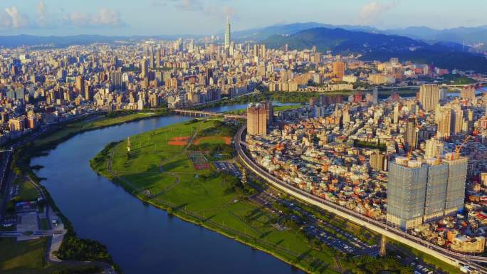 台湾台北鸟瞰图台湾岛台北全景鸟瞰祖国统一