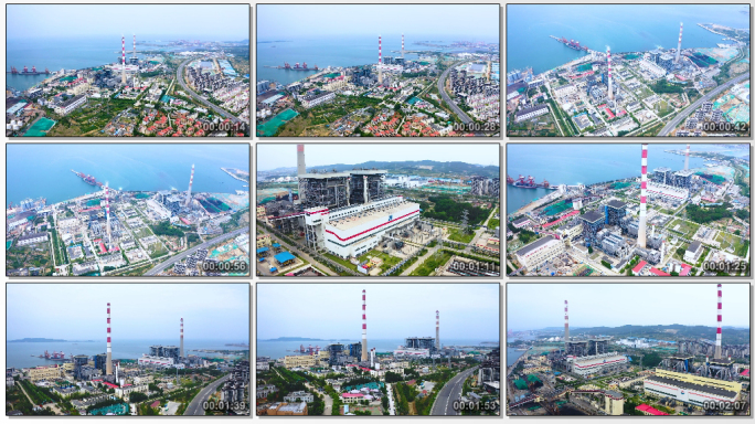 航拍海边发电厂