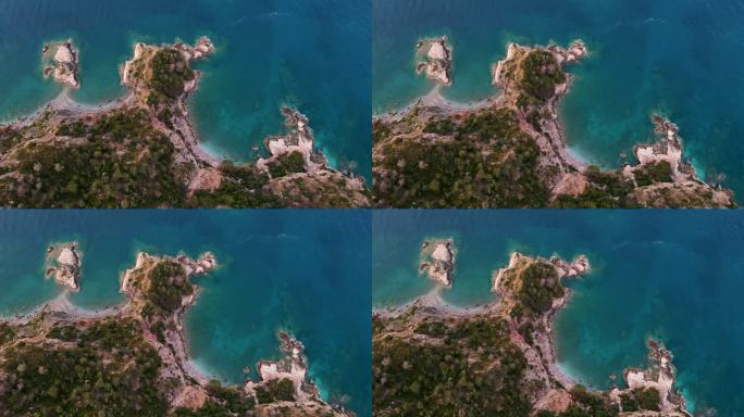 爱琴海和地中海海岸，卡巴克湾鸟瞰图，清洁的海水和海岸线，悬崖和大海，背景夏季视图，