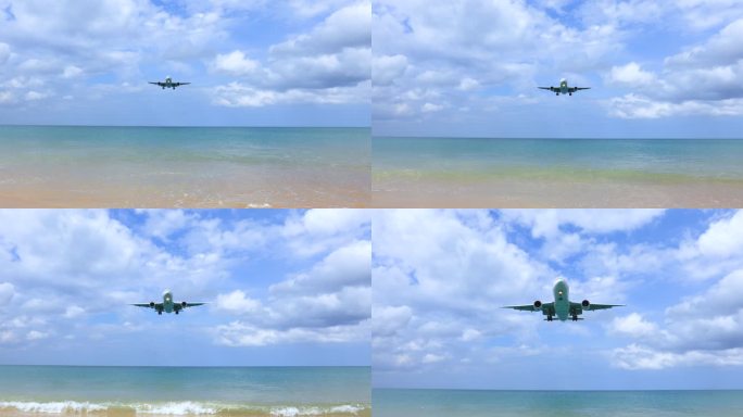 飞机降落在泰国麦考海滩的普吉机场。