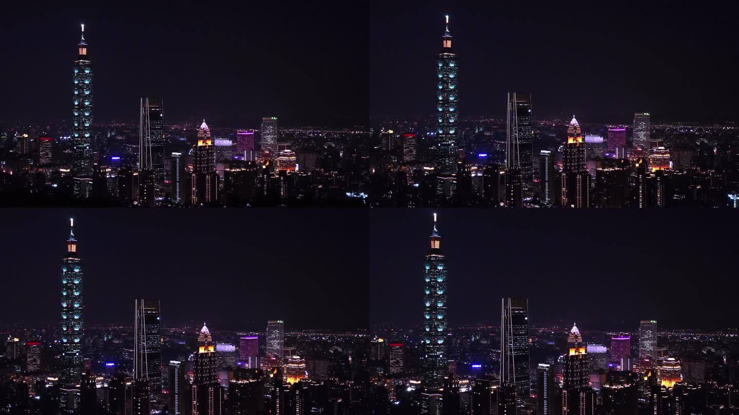 夜间鸟瞰台北市。台湾的旅游目的地和旅游景点