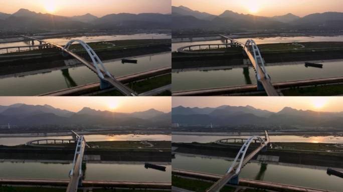 4K环绕航拍桂平大藤峡江桥一镜到底