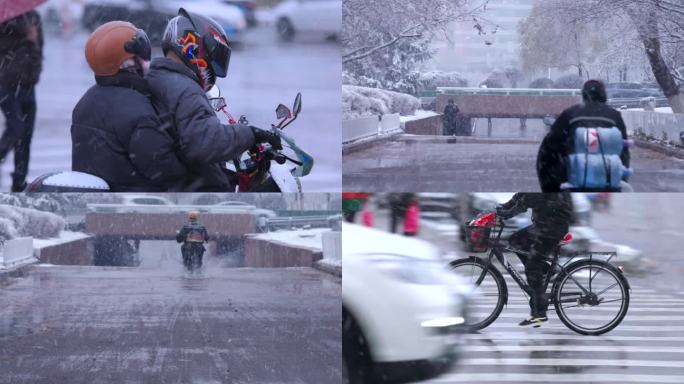 雪天骑车冬天送外卖 平凡艰辛外卖小哥