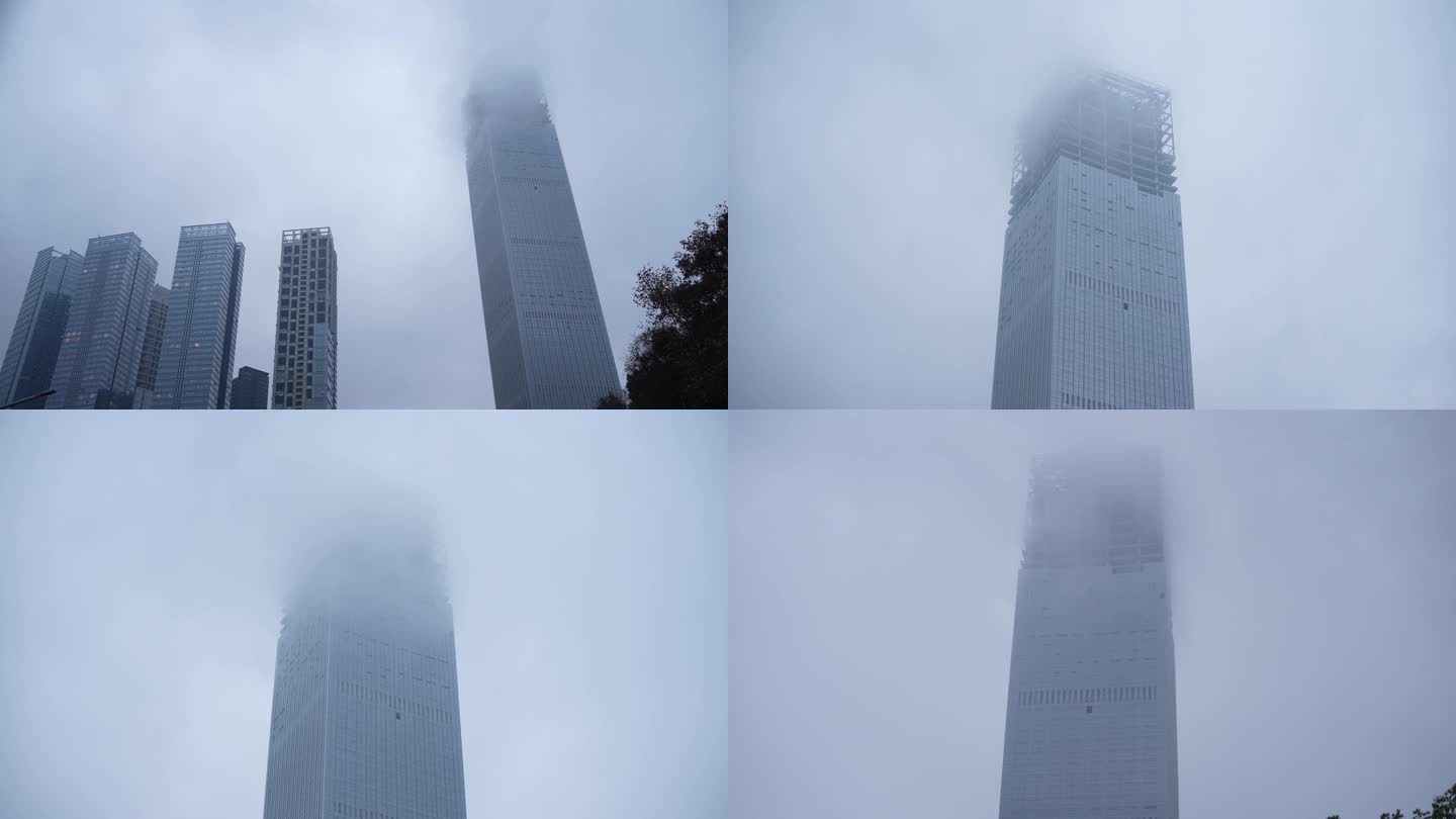 4K高楼大厦云雾缭绕延时