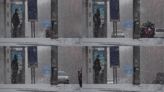 风雪中的街道雪花飞雪飘雪下雪鹅毛大雪