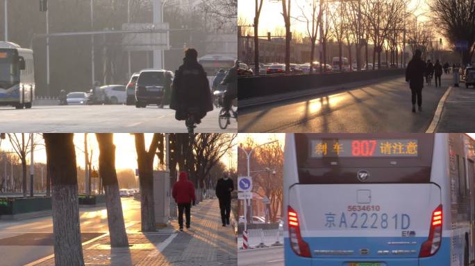 城市人文街道早晨上班行人城市生活清晨阳光