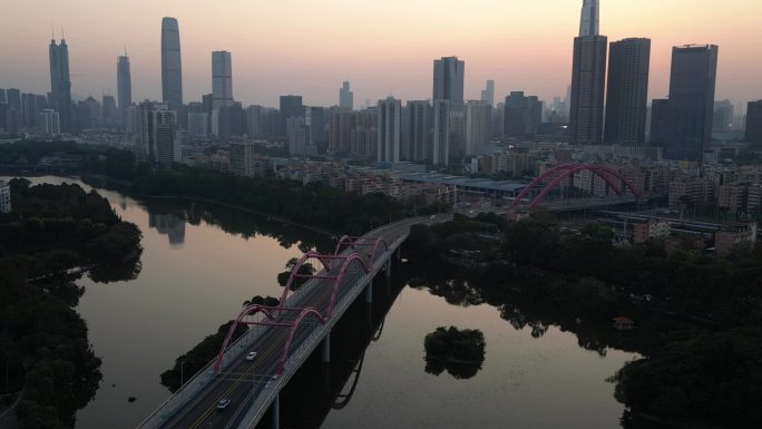 航拍深圳大桥日落素材