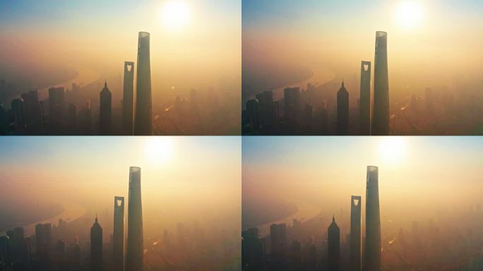 4K 上海陆家嘴平流雾日出 航拍视频