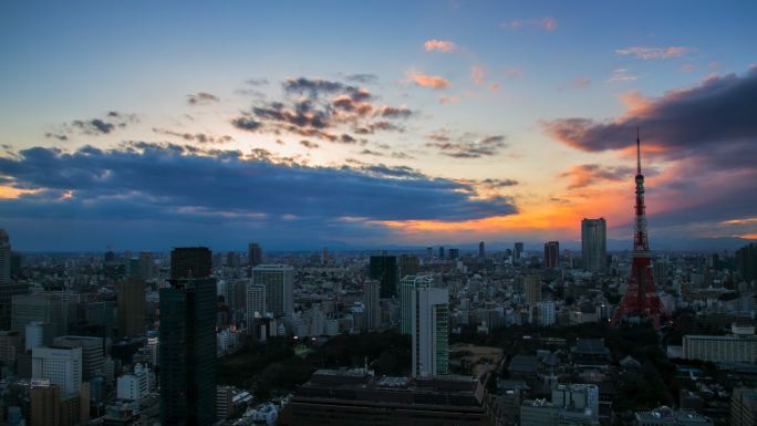 日本东京塔鸟瞰4K时间