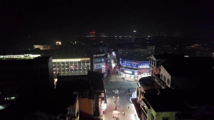 湖北襄阳老河口商业步行街夜景航拍