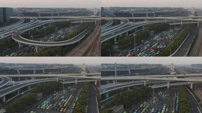 4K原素材-航拍上海虹桥站出租车蓄车场