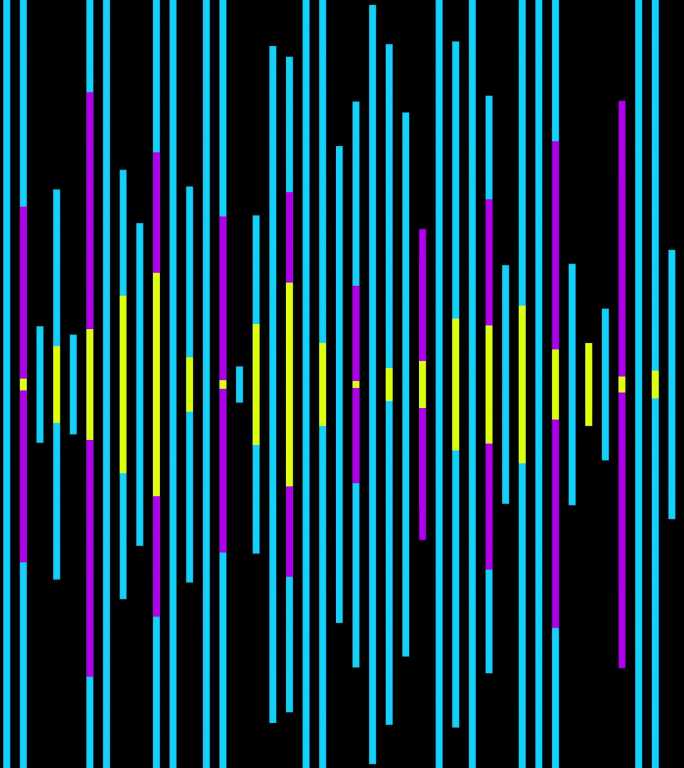 抽象背景，在黑色背景上具有移动的蓝-黄-紫声波，用于艺术设计
