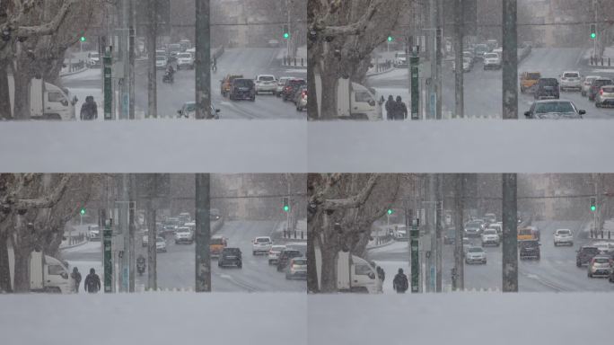 风雪中的街道雪花飞雪飘雪下雪鹅毛大雪