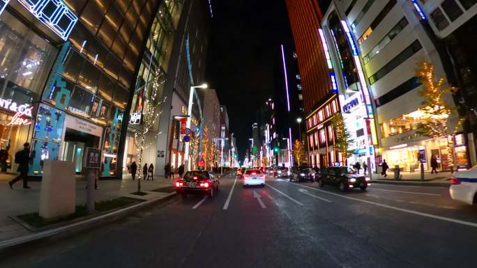 夜间驾驶银座大街街道街景记录仪