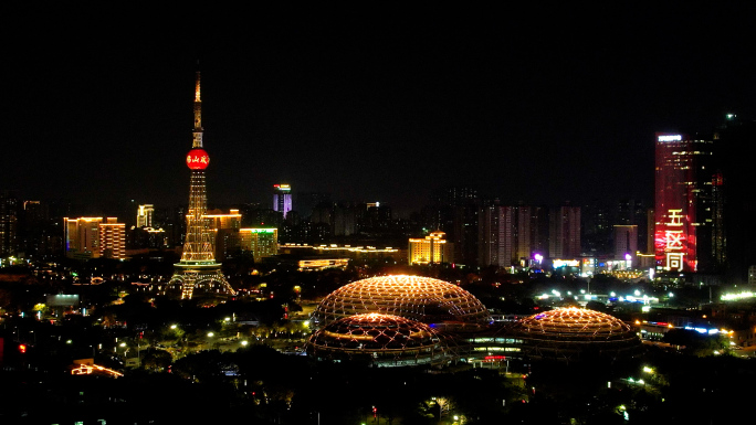 佛山电视塔岭南明珠体育馆夜景航拍