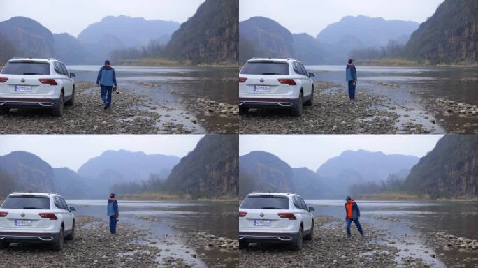 摄影师在龙虎山泸溪河边停车拍照
