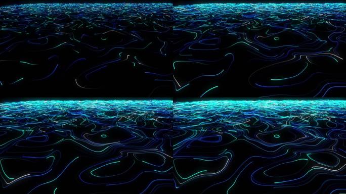 4K蓝色山峦粒子线条发光动画