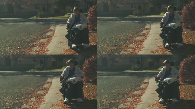 成年女性残疾人轮椅往返邻里邮箱4K视频系列