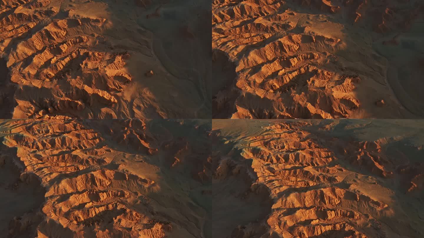 日落时分的戈壁沙漠鸟瞰图