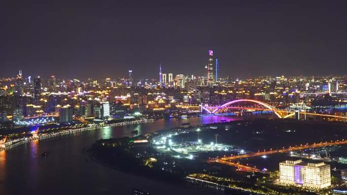 4K 夜景 上海徐汇俯瞰黄浦江蜿蜒陆家嘴