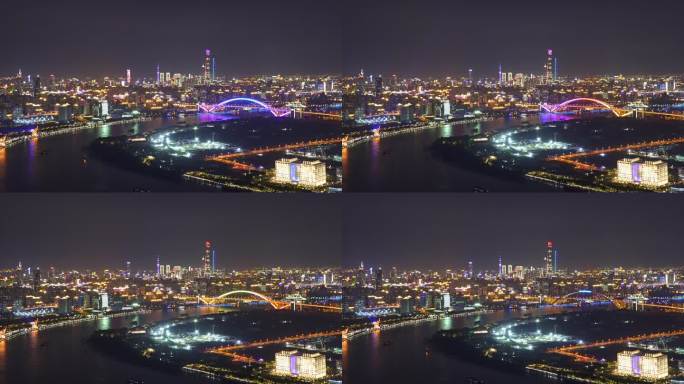 4K 夜景 上海徐汇俯瞰黄浦江蜿蜒陆家嘴