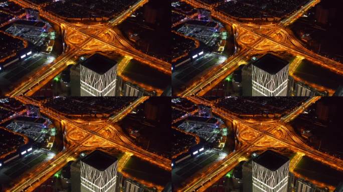 4K上海前滩华夏西路中环立交桥俯拍夜景