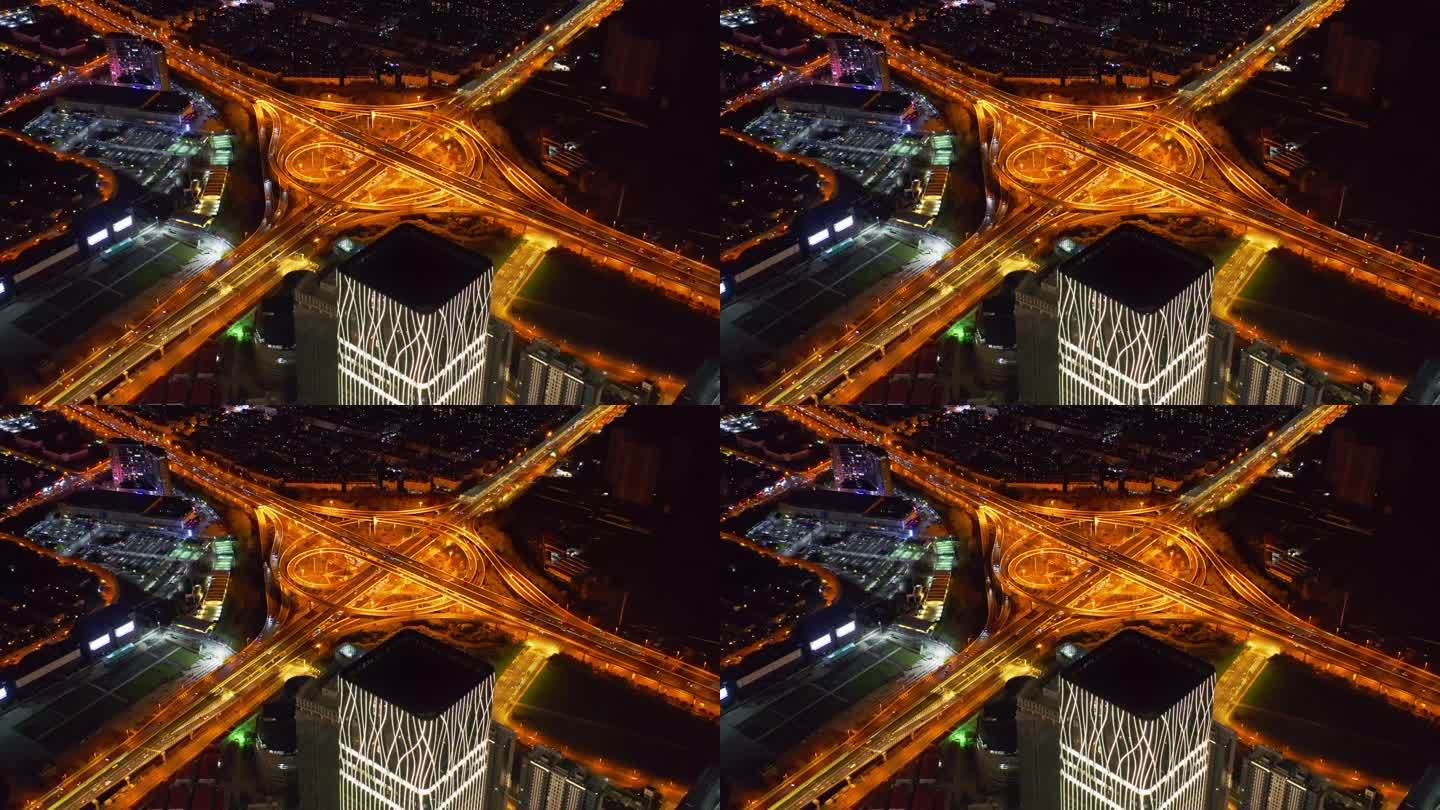 4K上海前滩华夏西路中环立交桥俯拍夜景