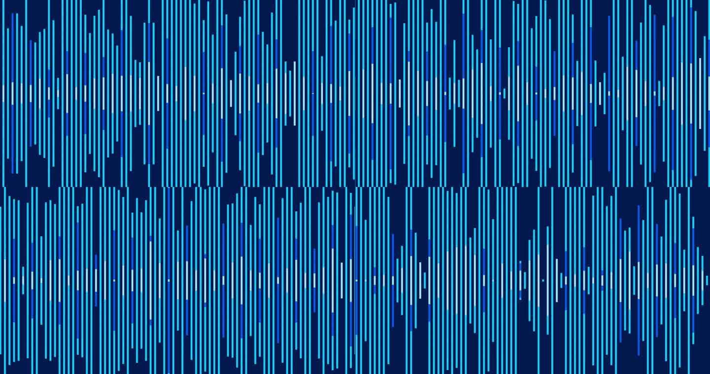 抽象背景，蓝黄色声波在黑色背景上全屏移动。