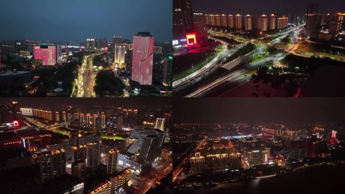 沈阳夜景浑南浑河南岸青年大街航拍夜景