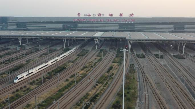 4K原素材-航拍上海虹桥火车站