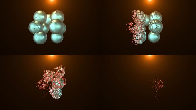 小球爆炸破裂效果9个小球破碎动画三维3D