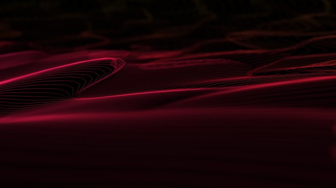 抽象波形线红色波纹丝绸飘动黑暗背景