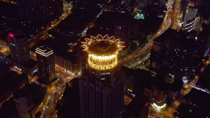 上海 夜景市区 外滩中心 航拍 4K