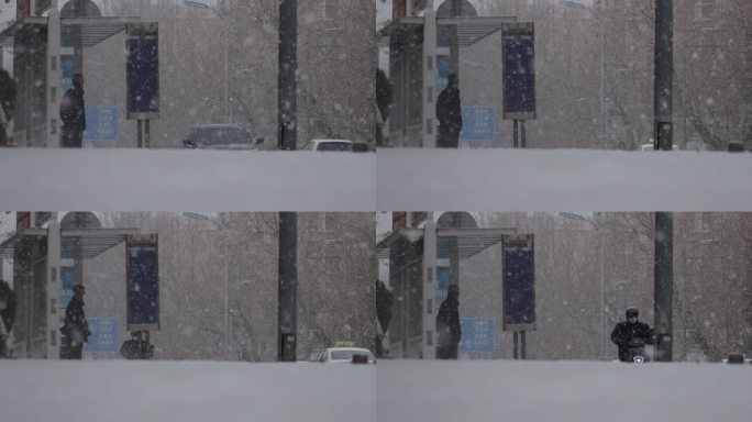 风雪中的街道雪花飞雪飘雪下雪鹅毛大雪