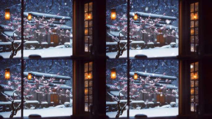 冬至窗外下雪手绘背景