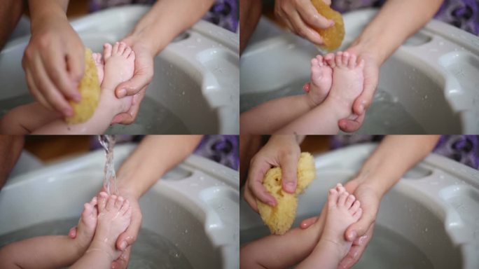 洗澡宝宝脚宝宝洗脚清洗宝宝幼儿