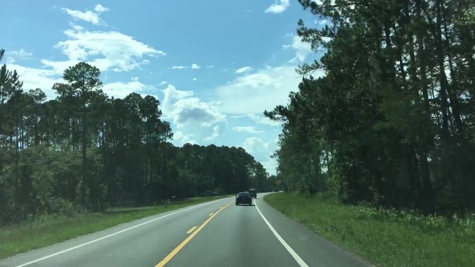 在佛罗里达州米德尔堡郊外的乡村公路上，夏日的炎热，远处的云层在天空中形成