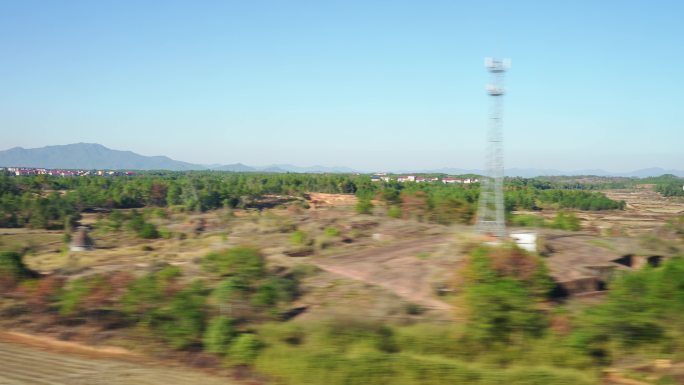 高铁车上视角 车窗外风景