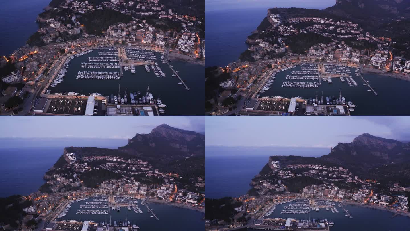 西班牙马略卡岛Sóller港鸟瞰图4K