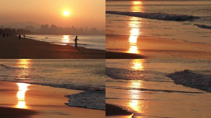 海浪，海边清晨，沙滩，大海，日出，