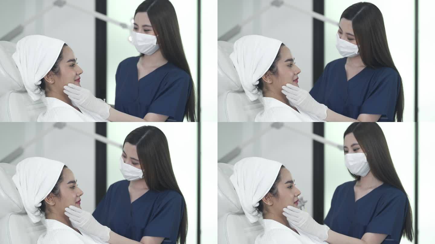 4K医生在美容诊所为女性面部注射填充物