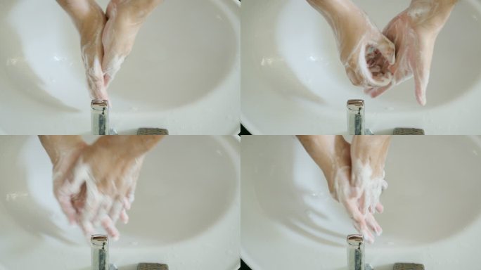 用肥皂洗手。清洁手部个人卫生洗手视频