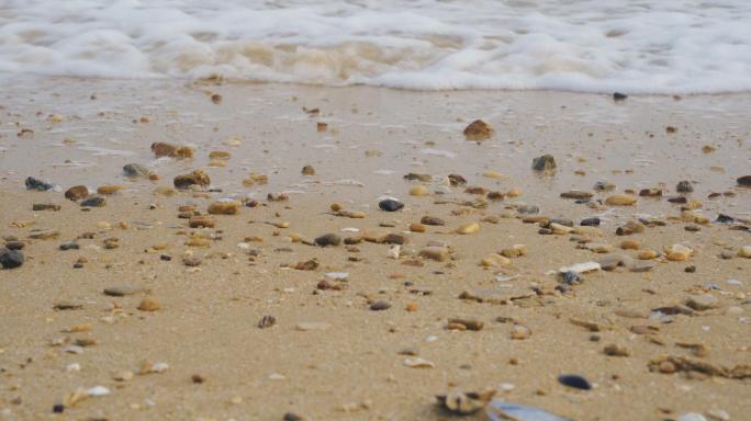 4K 沙滩 浪花 冲刷贝壳沙子砂砾