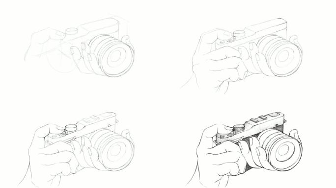 摄影师手持相机视频剪辑的手绘图