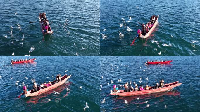 泸沽湖小船航拍4k