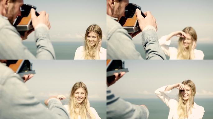 海边的情侣情侣海边拍照欧美外国人种优雅白