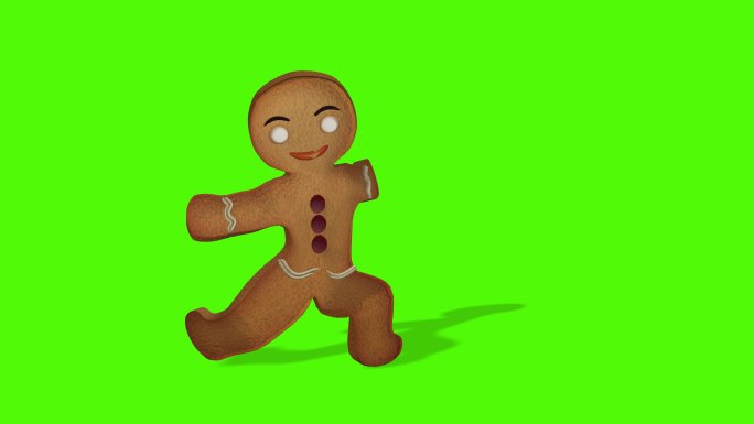 姜饼人正在跳圣诞舞。庆祝活动的概念。绿色屏幕前的动画