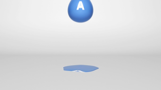 一滴蓝色维生素A的下落和融化。循环3D背景