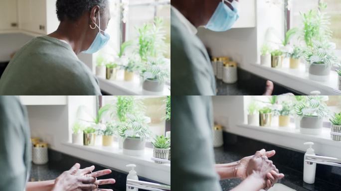 一名妇女在厨房水槽洗手的4k视频片段